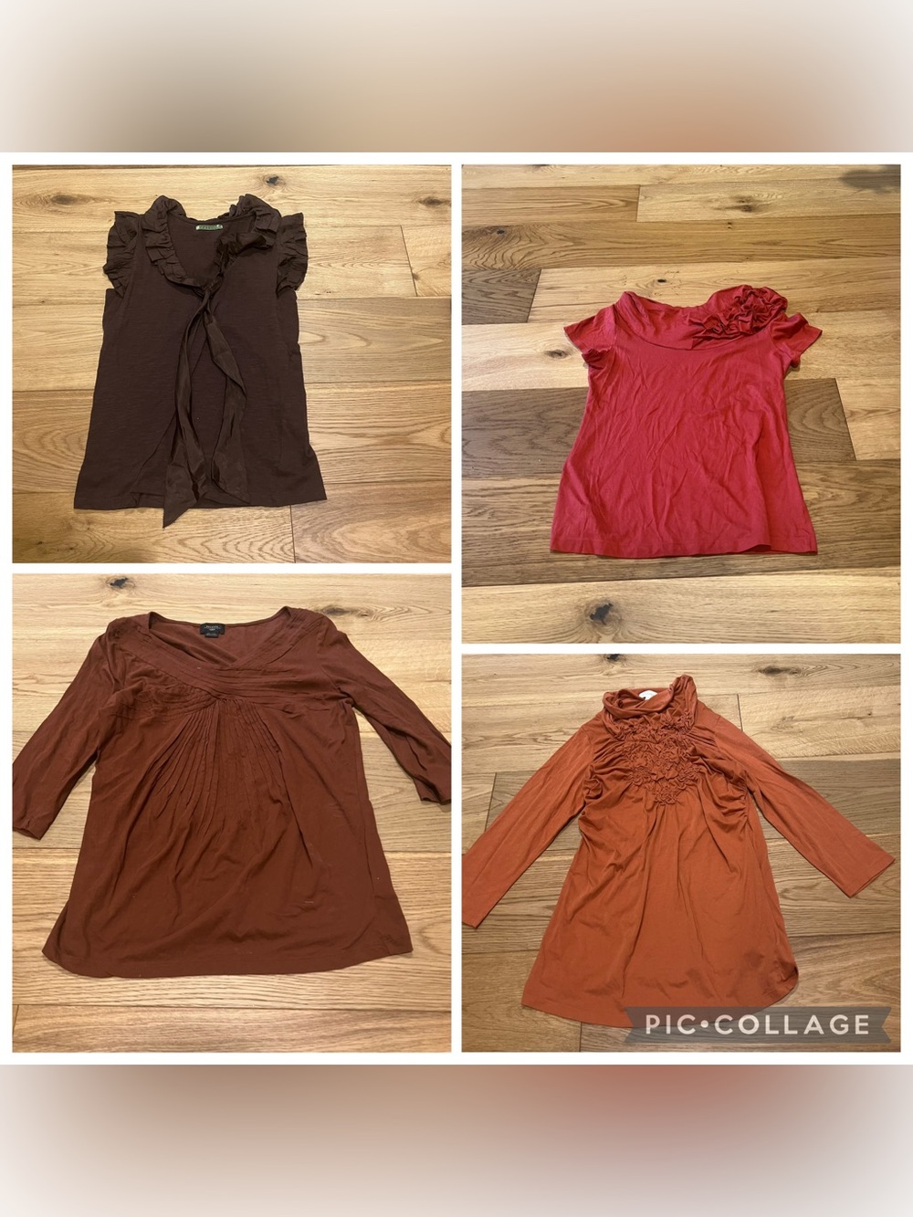 Women’s Ruffle Detail Tops in Brown, Rust, and Pink